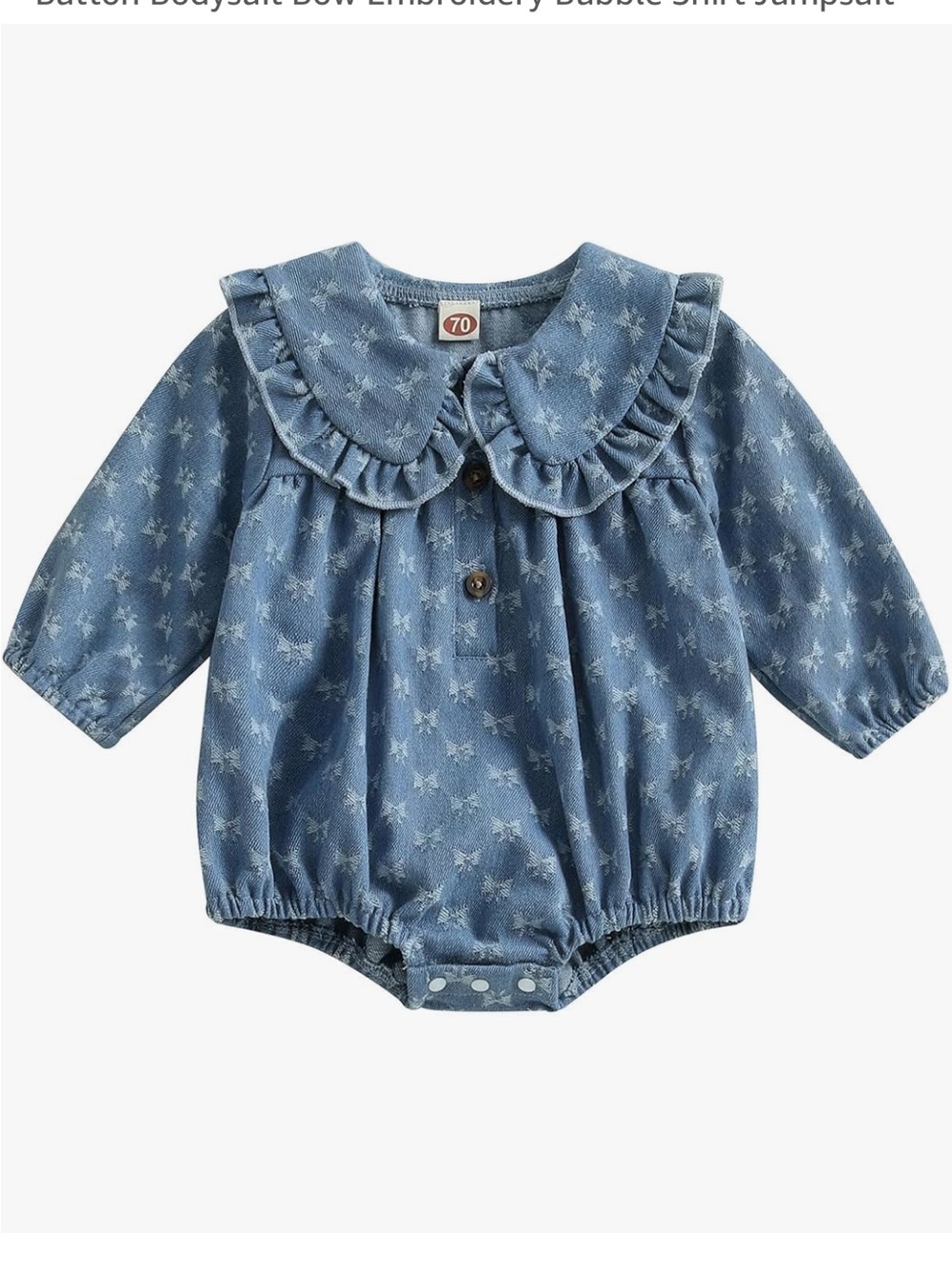 Blue Star-Print Ruffle Collar Baby Romper